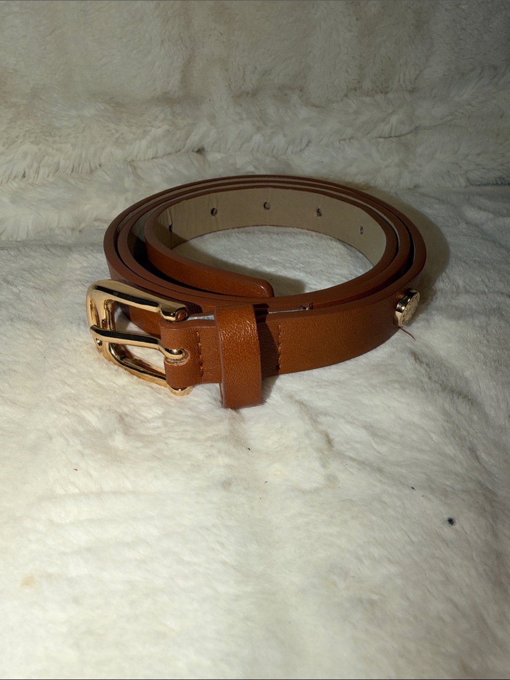 Steve Madden Classic Tan Leather Women's Belt with Gold Buckle